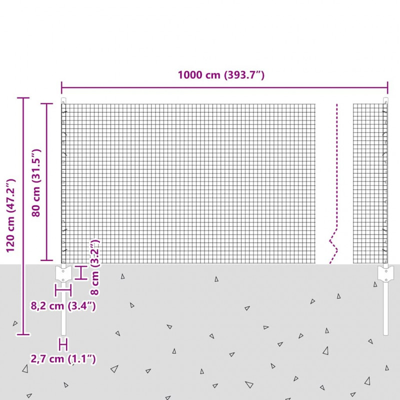 Ogrodzenie z słupkiem Srebrny 0,8 x 10 m Stal