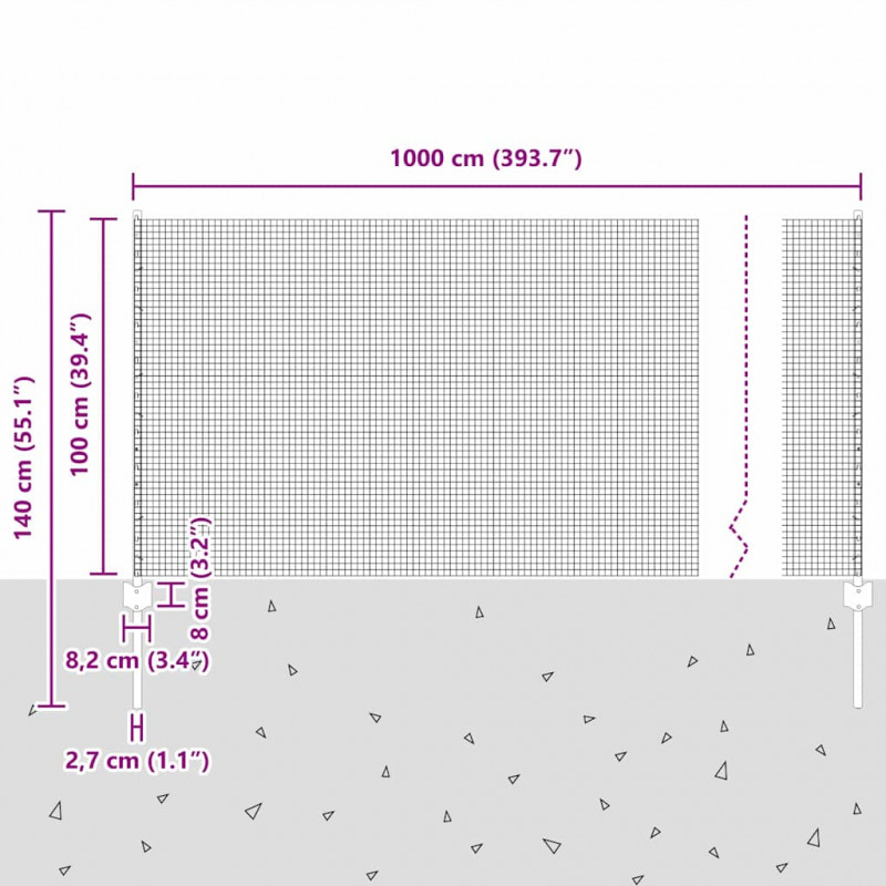 Ogrodzenie z słupkiem Srebrny 1 x 10 m Stal