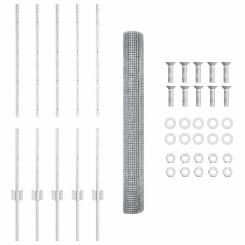 Ogrodzenie z słupkiem Srebrny 1 x 10 m Stal