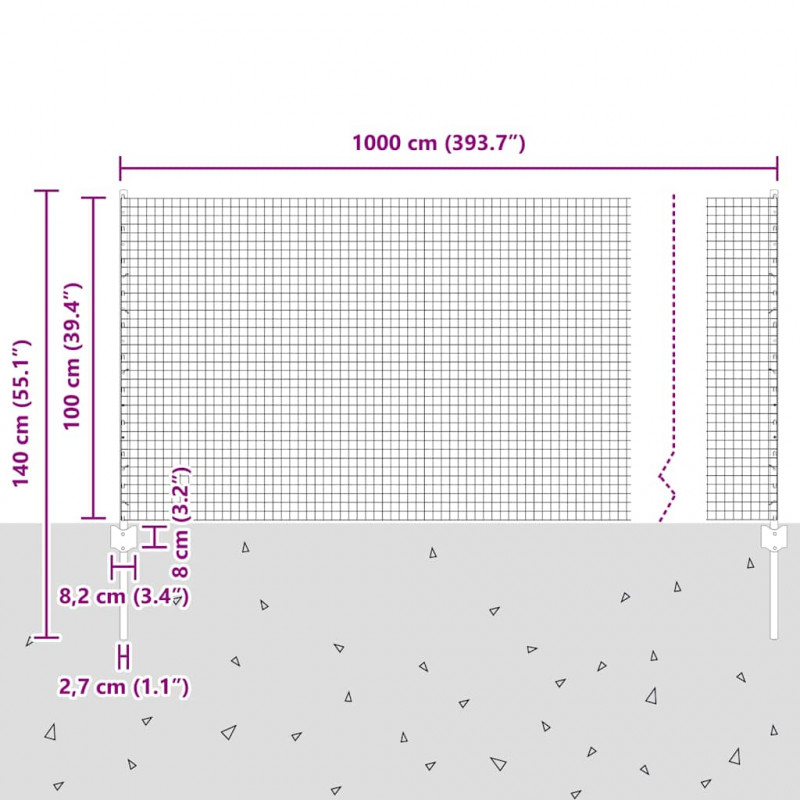Ogrodzenie z słupkiem Srebrny 1 x 10 m Stal