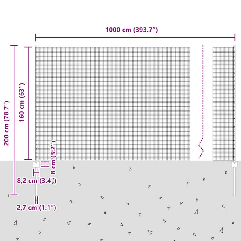 Ogrodzenie z słupkiem Srebrny 1,6 x 10 m Stal