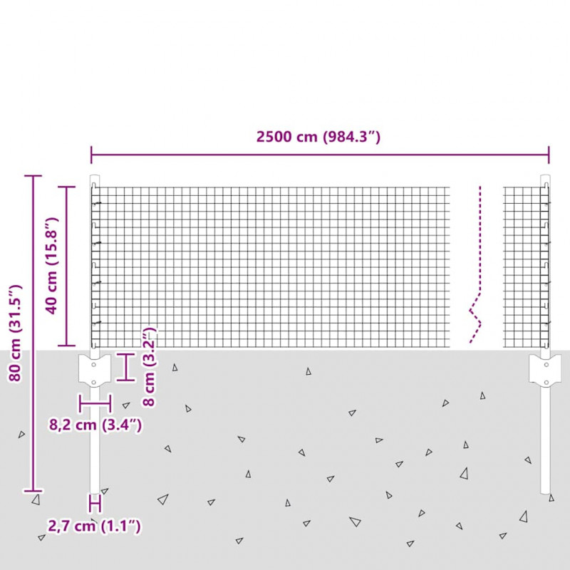 Ogrodzenie z słupkiem Srebrny 0,4 x 25 m Stal