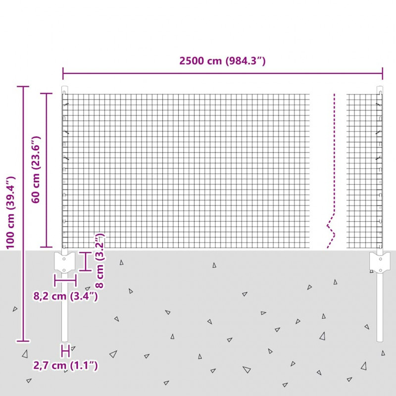 Ogrodzenie z słupkiem Srebrny 0,6 x 25 m Stal