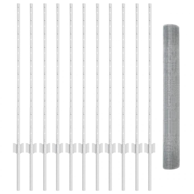 Ogrodzenie z słupkiem Srebrny 1 x 25 m Stal