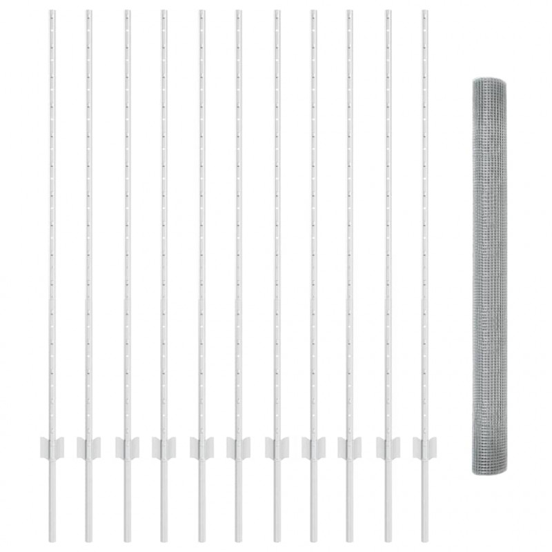 Ogrodzenie z słupkiem Srebrny 1,4 x 25 m Stal