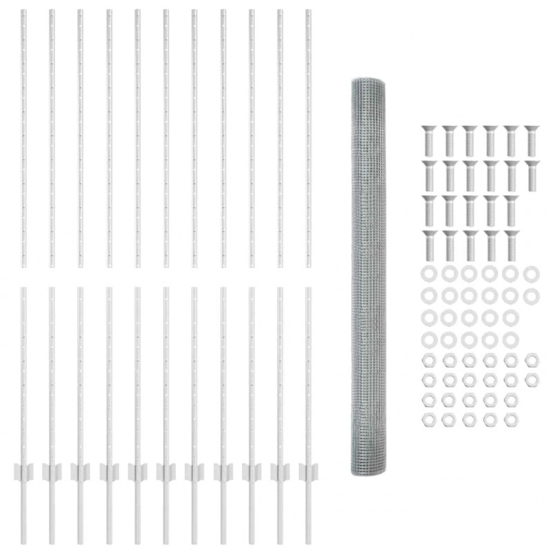 Ogrodzenie z słupkiem Srebrny 1,6 x 25 m Stal