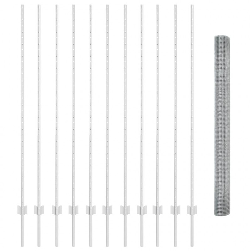 Ogrodzenie z słupkiem Srebrny 1,6 x 25 m Stal