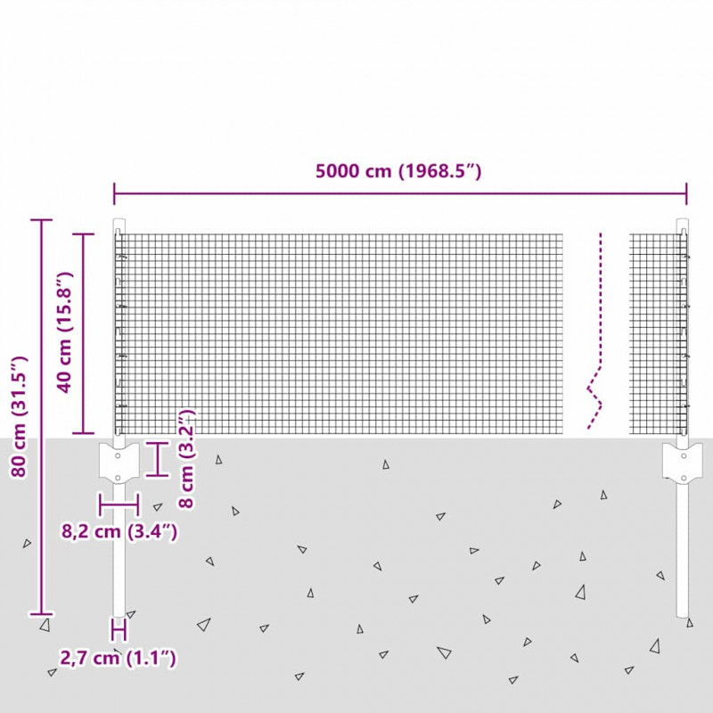 Ogrodzenie z słupkiem Srebrny 0,4 x 50 m Stal