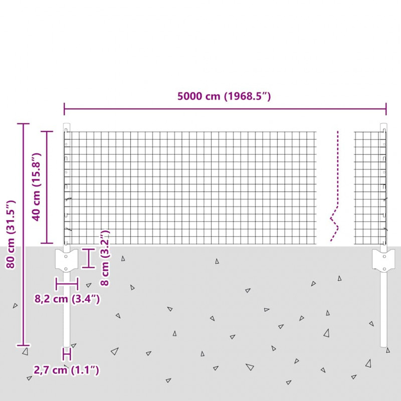 Ogrodzenie z słupkiem Srebrny 0,4 x 50 m Stal