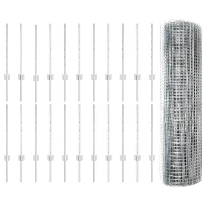 Ogrodzenie z słupkiem Srebrny 0,5 x 50 m Stal