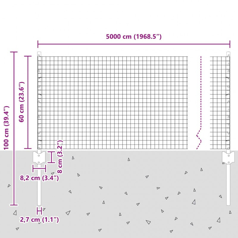 Ogrodzenie z słupkiem Srebrny 0,6 x 50 m Stal
