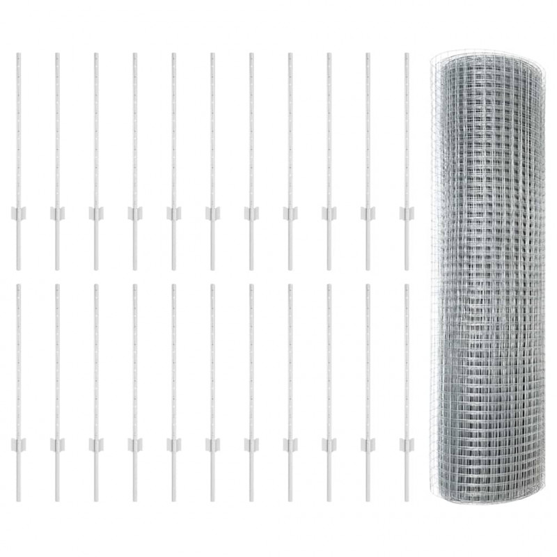Ogrodzenie z słupkiem Srebrny 0,8 x 50 m Stal