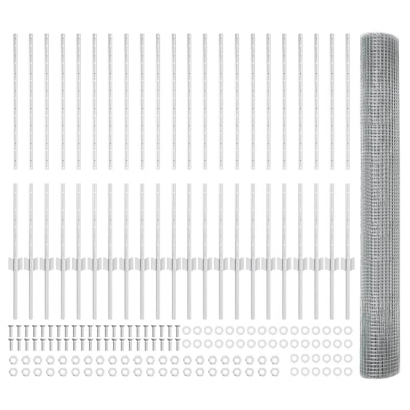 Ogrodzenie z słupkiem Srebrny 1 x 50 m Stal