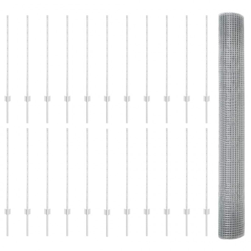 Ogrodzenie z słupkiem Srebrny 1 x 50 m Stal