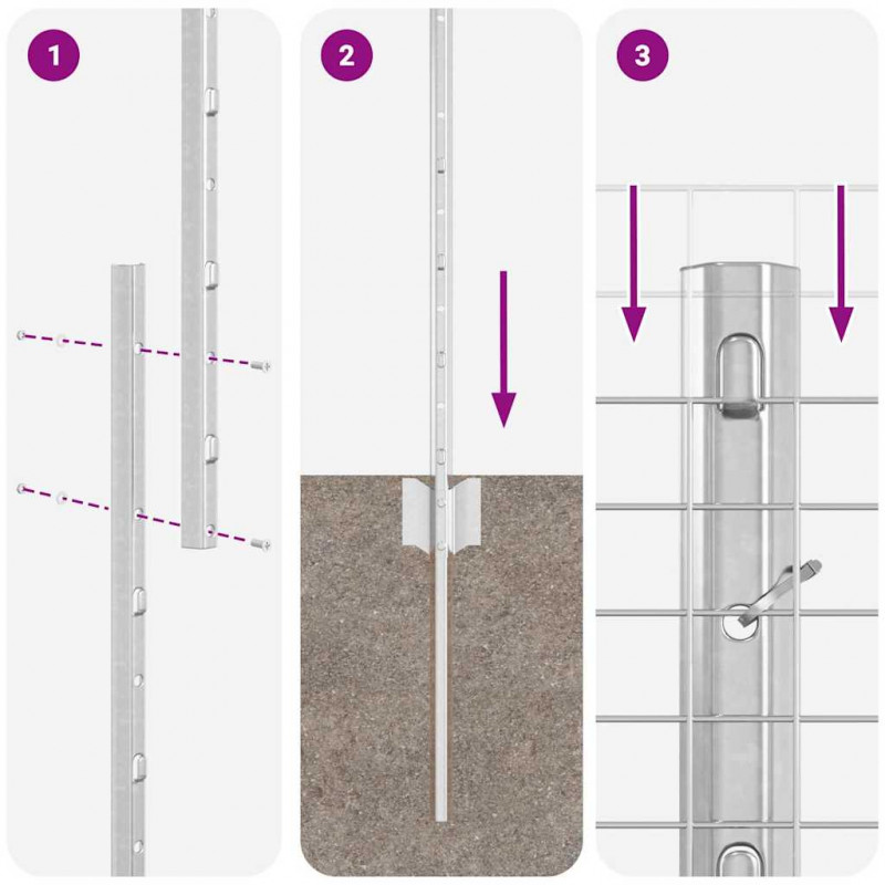 Ogrodzenie z słupkiem Srebrny 1 x 50 m Stal