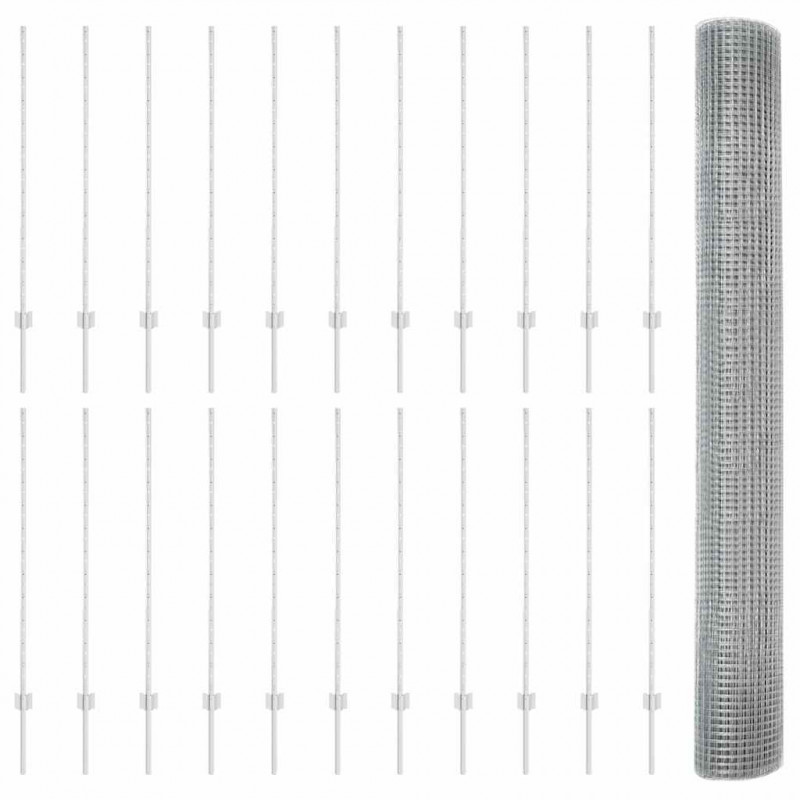 Ogrodzenie z słupkiem Srebrny 1,2 x 50 m Stal