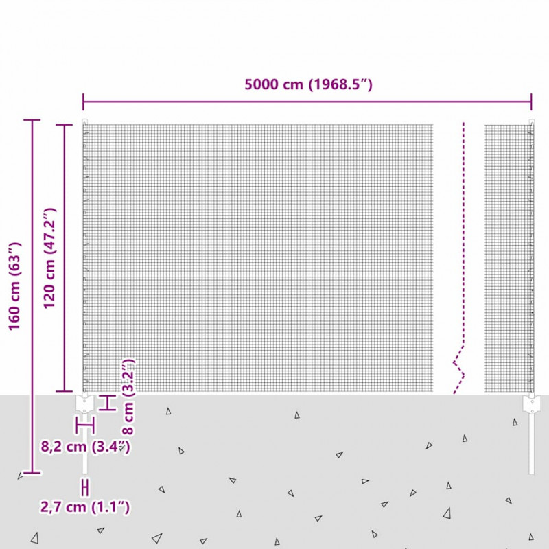 Ogrodzenie z słupkiem Srebrny 1,2 x 50 m Stal