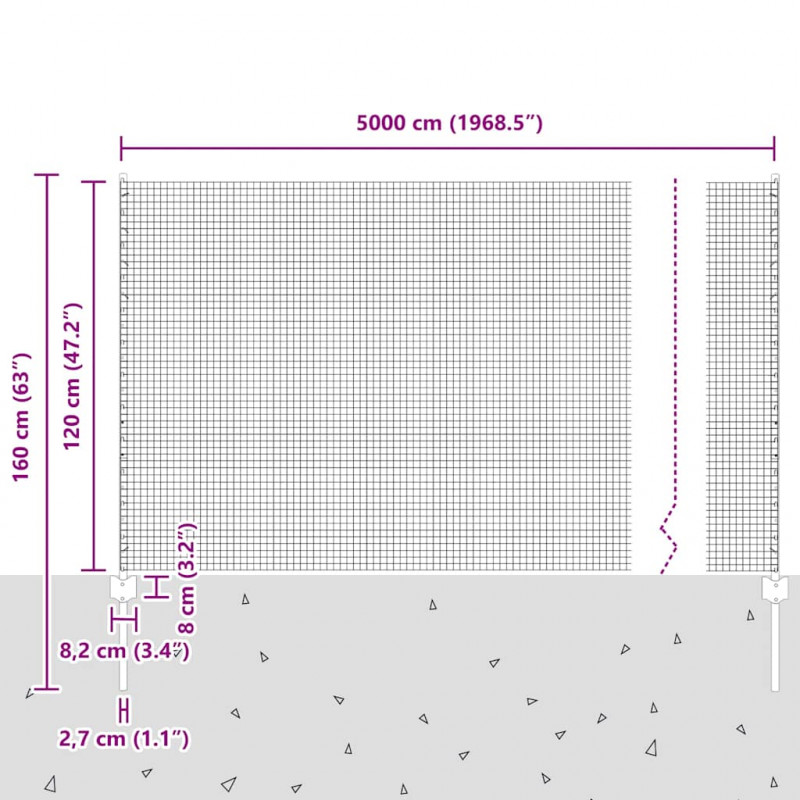Ogrodzenie z słupkiem Srebrny 1,2 x 50 m Stal