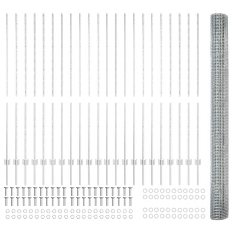 Ogrodzenie z słupkiem Srebrny 1,5 x 50 m Stal