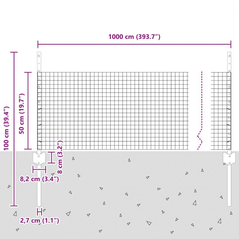 Ogrodzenie z słupkiem Zielony 0,5 x 10 m Stal