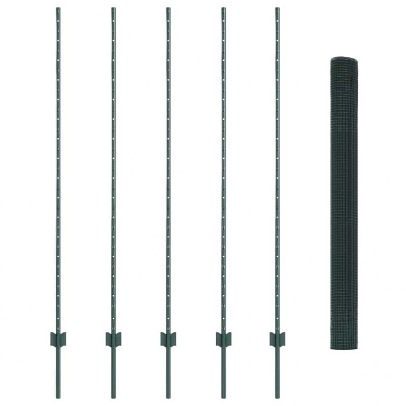 Ogrodzenie z słupkiem Zielony 1,5 x 10 m Stal i PVC