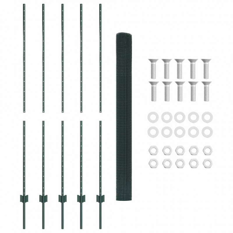 Ogrodzenie z słupkiem Zielony 1,6 x 10 m Stal i PVC