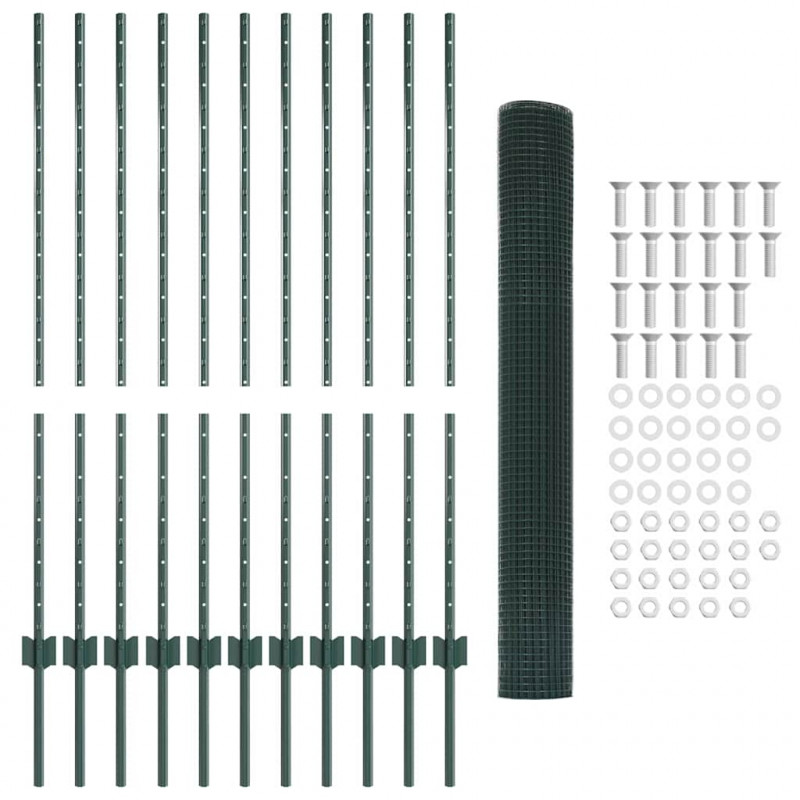 Ogrodzenie z słupkiem Zielony 1,2 x 25 m Stal i PVC