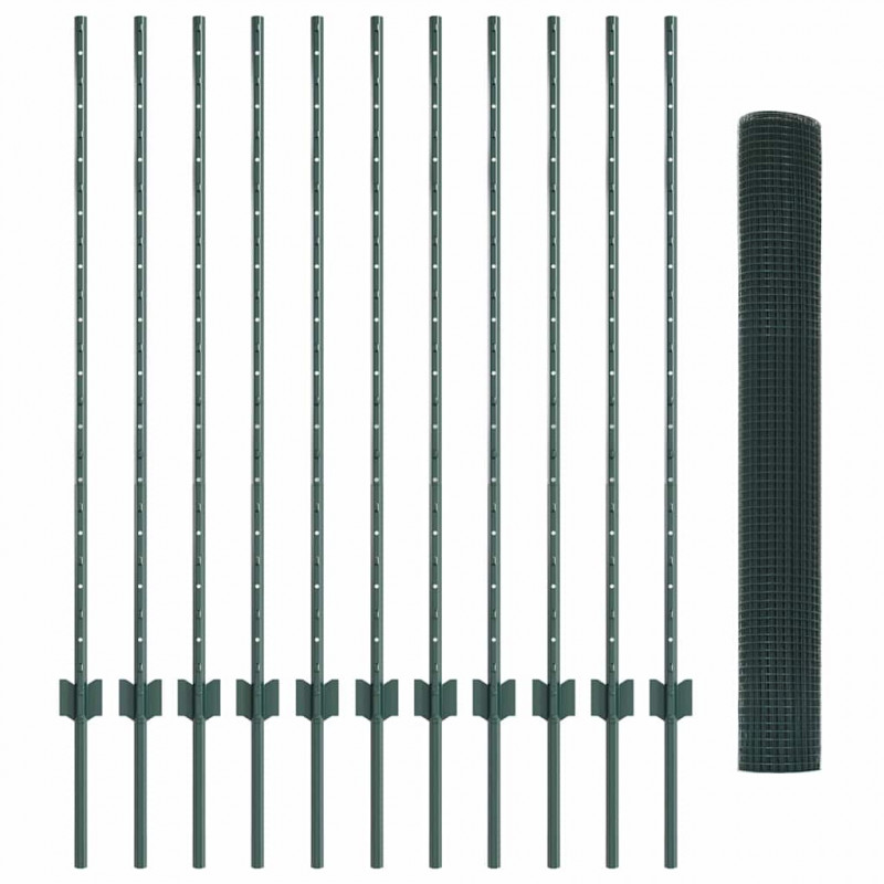 Ogrodzenie z słupkiem Zielony 1,2 x 25 m Stal i PVC