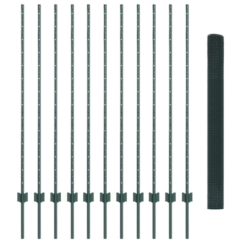 Ogrodzenie z słupkiem Zielony 1,4 x 25 m Stal i PVC
