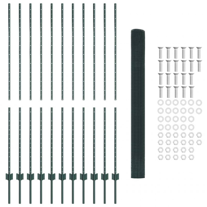 Ogrodzenie z słupkiem Zielony 1,6 x 25 m Stal i PVC