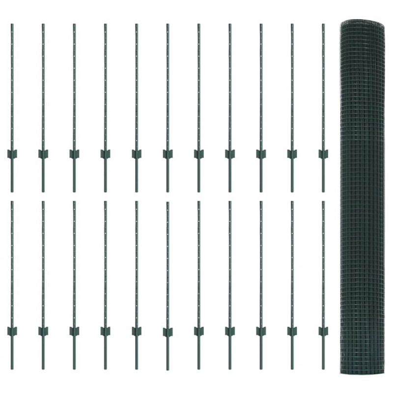 Ogrodzenie z słupkiem Zielony 1 x 50 m Stal i PVC