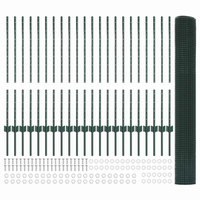 Ogrodzenie z słupkiem Zielony 1 x 50 m Stal i PVC