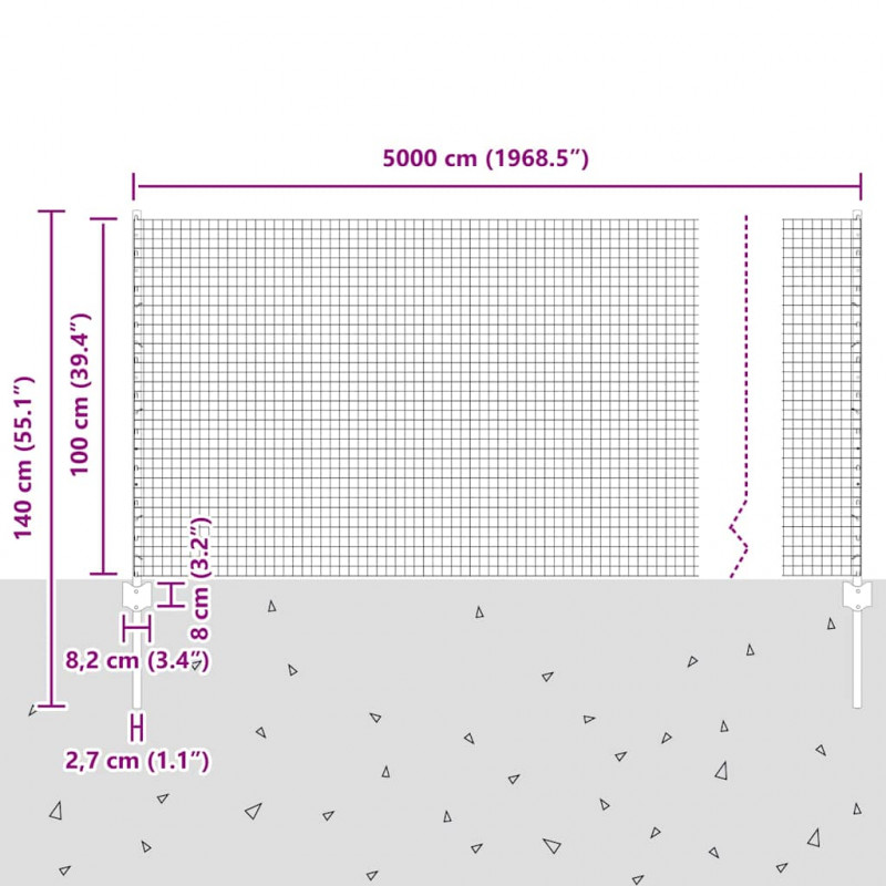 Ogrodzenie z słupkiem Zielony 1 x 50 m Stal i PVC
