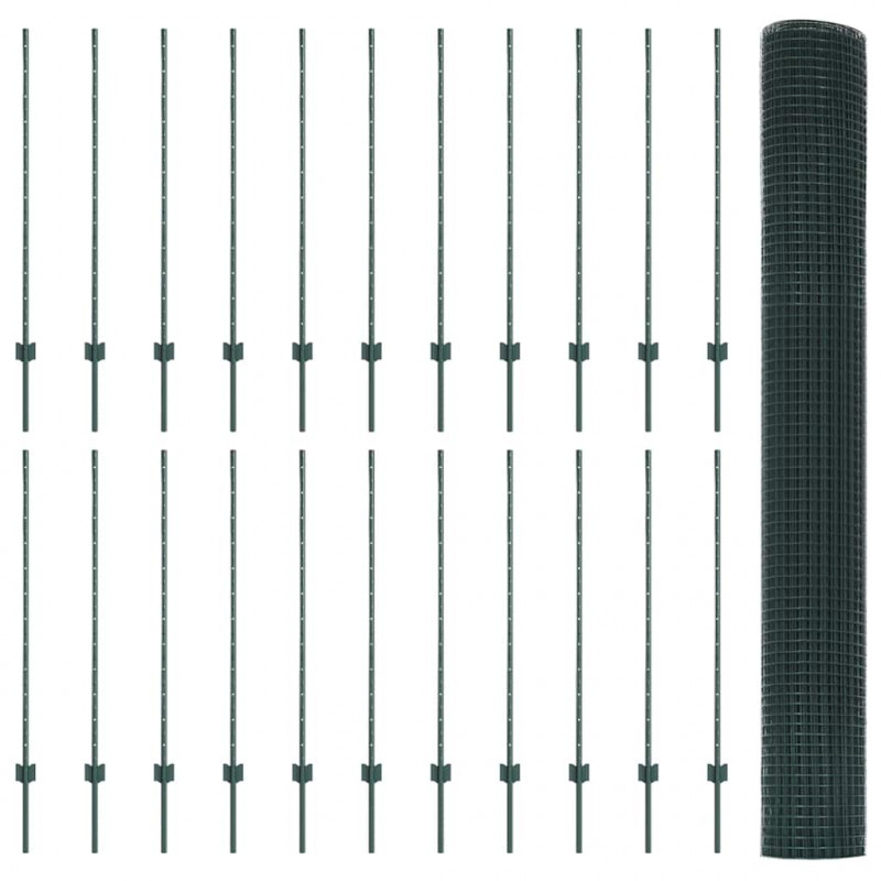 Ogrodzenie z słupkiem Zielony 1,2 x 50 m Stal i PVC