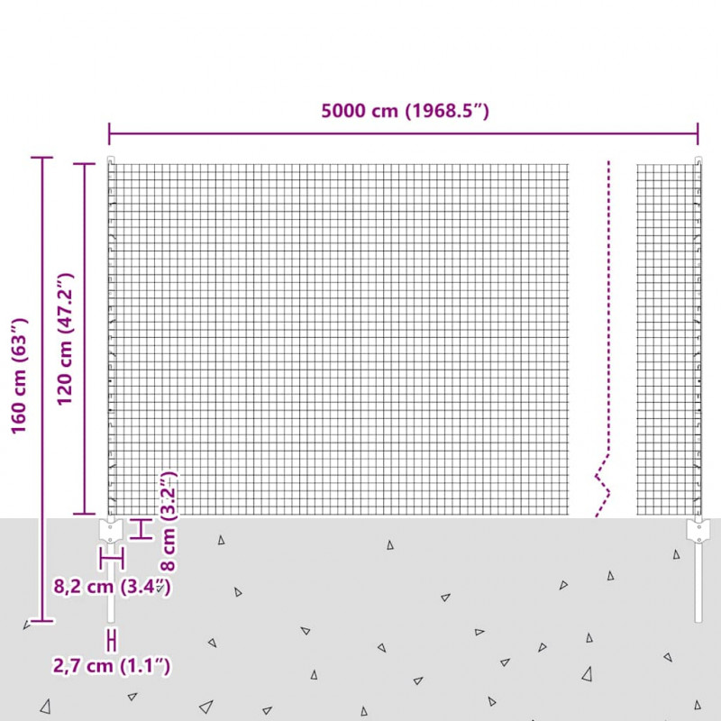 Ogrodzenie z słupkiem Zielony 1,2 x 50 m Stal i PVC