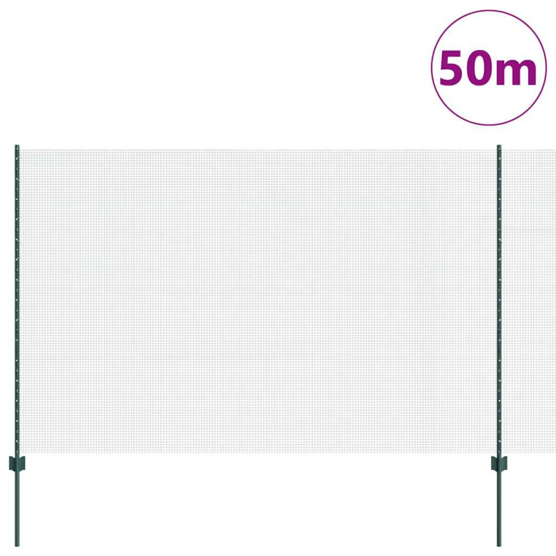Ogrodzenie z słupkiem Zielony 1,5 x 50 m Stal i PVC