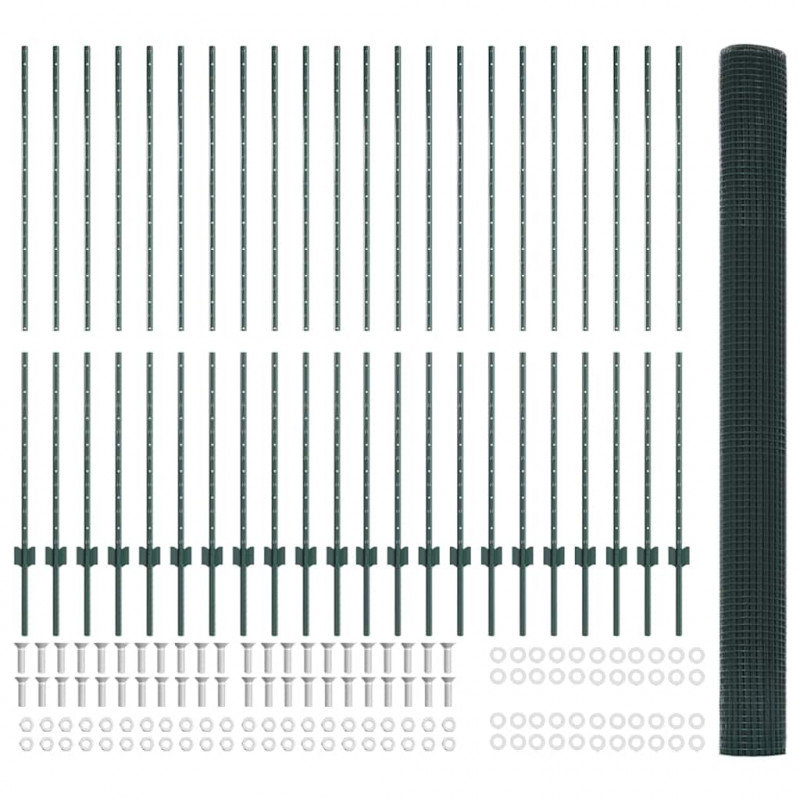 Ogrodzenie z słupkiem Zielony 1,5 x 50 m Stal i PVC