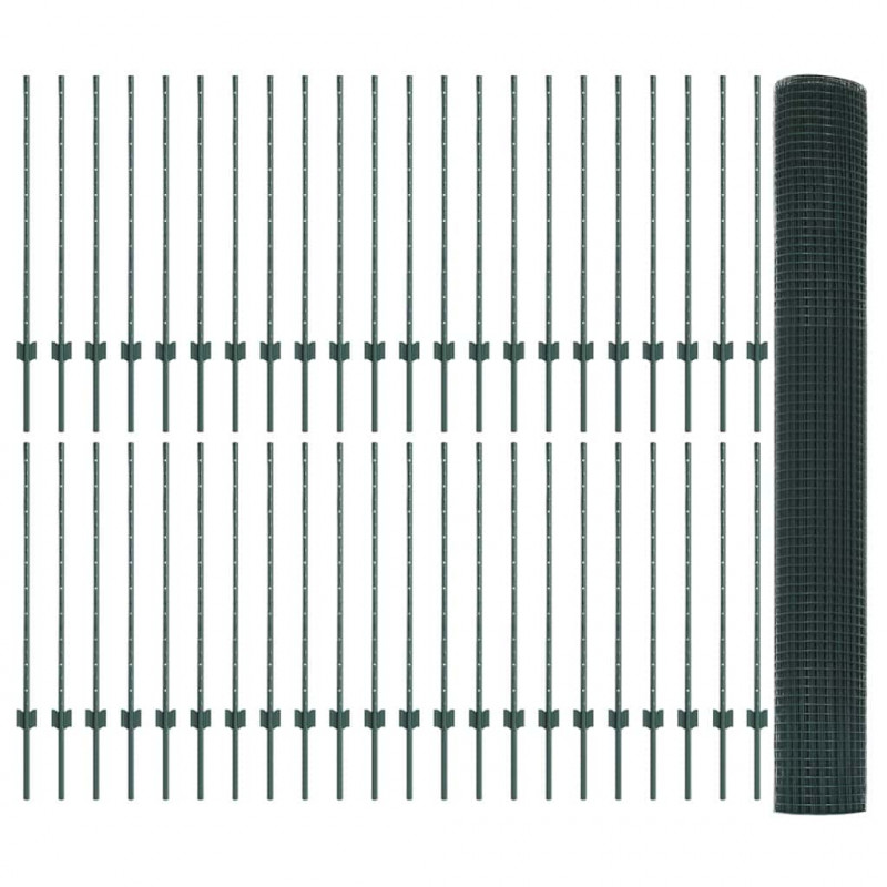 Ogrodzenie z słupkiem Zielony 1 x 100 m Stal i PVC