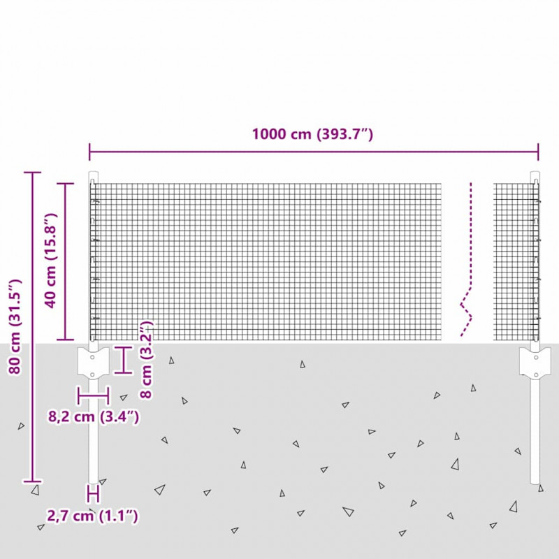 Ogrodzenie z słupkiem Szary 0,4 x 10 m Stal i PVC