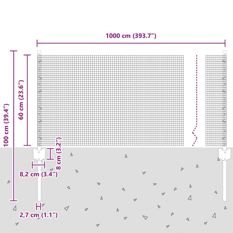 Ogrodzenie z słupkiem Szary 0,6 x 10 m Stal i PVC