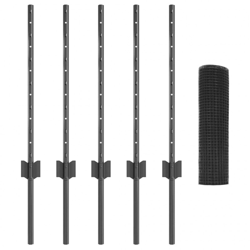 Ogrodzenie z słupkiem Szary 0,6 x 10 m Stal i PVC