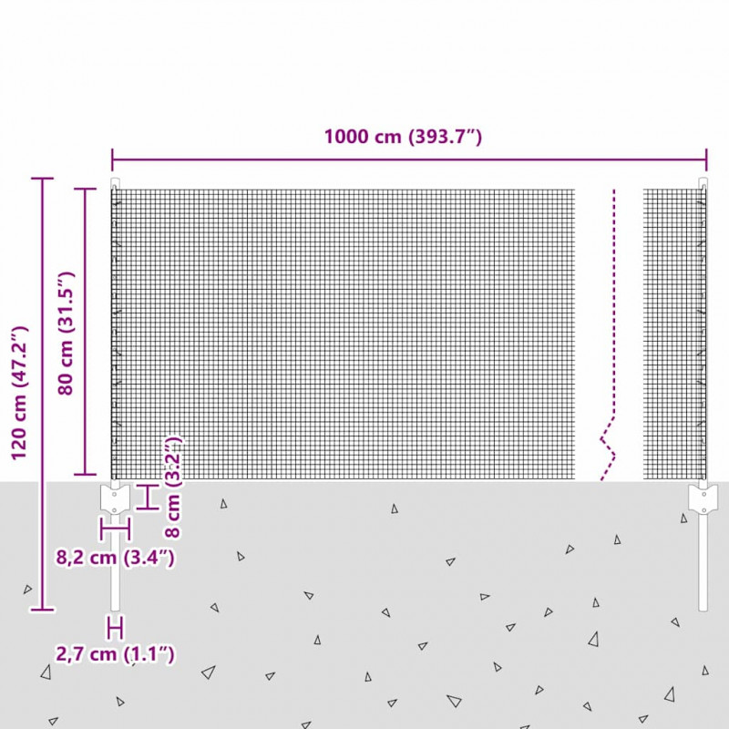 Ogrodzenie z słupkiem Szary 0,8 x 10 m Stal i PVC