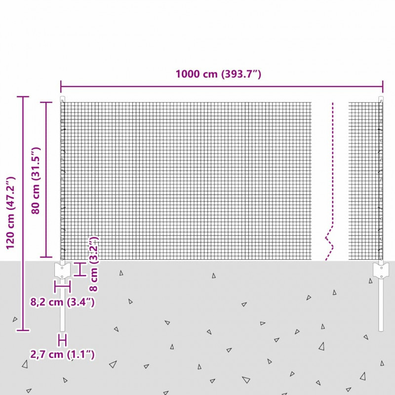 Ogrodzenie z słupkiem Szary 0,8 x 10 m Stal i PVC