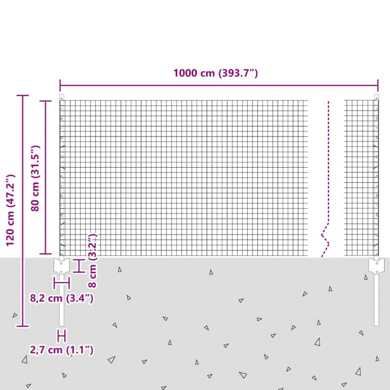 Ogrodzenie z słupkiem Szary 0,8 x 10 m Stal i PVC