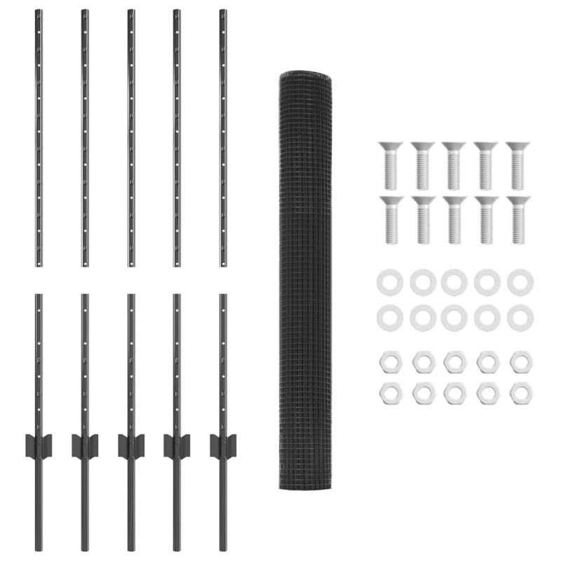 Ogrodzenie z słupkiem Szary 1 x 10 m Stal