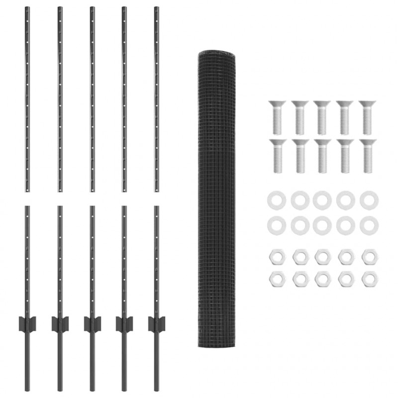 Ogrodzenie z słupkiem Szary 1,2 x 10 m Stal i PVC