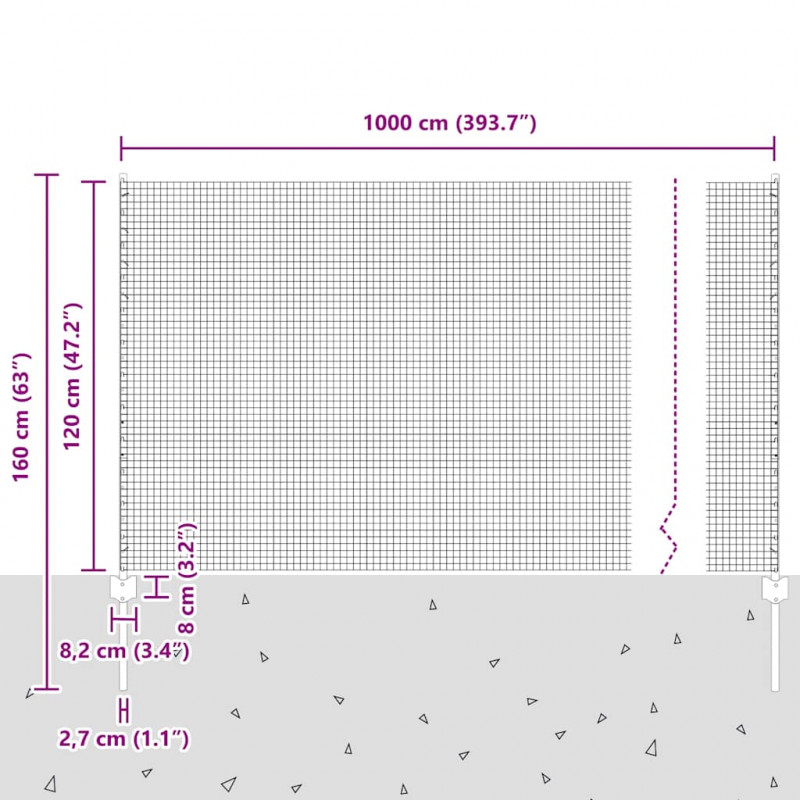 Ogrodzenie z słupkiem Szary 1,2 x 10 m Stal i PVC