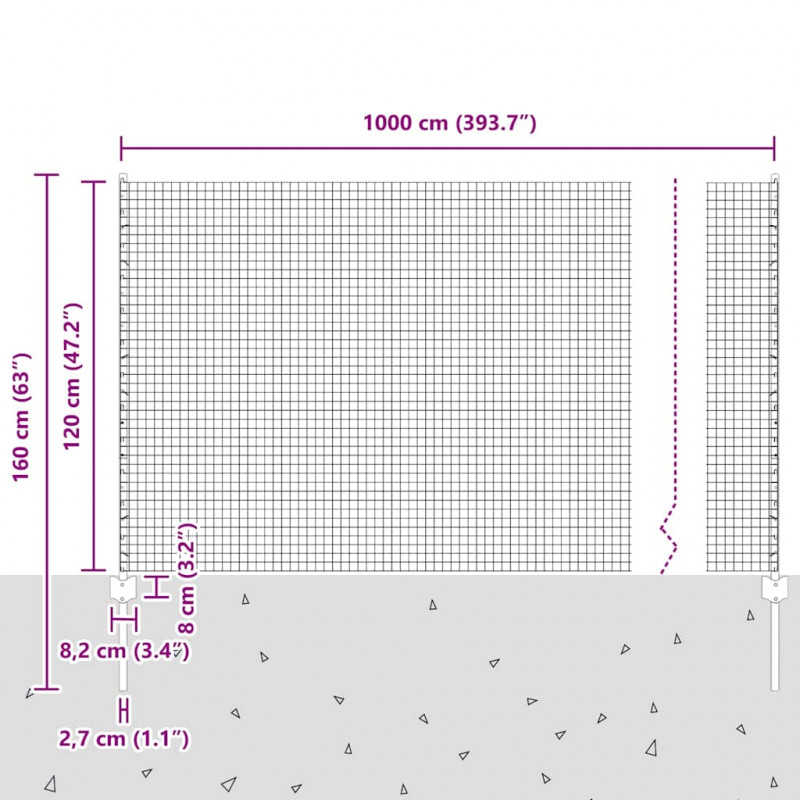 Ogrodzenie z słupkiem Szary 1,2 x 10 m Stal i PVC