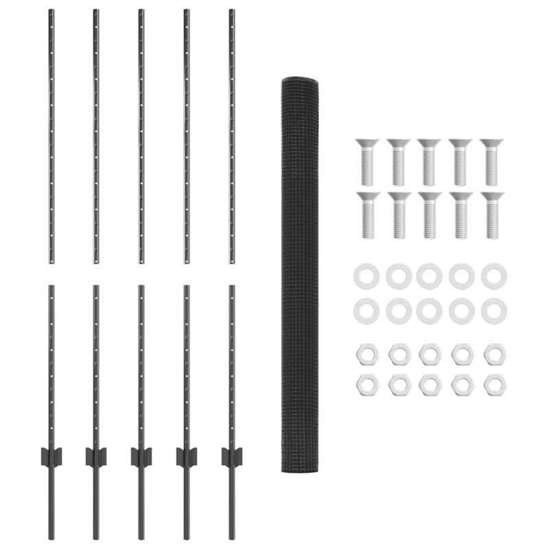 Ogrodzenie z słupkiem Szary 1,4 x 10 m Stal i PVC