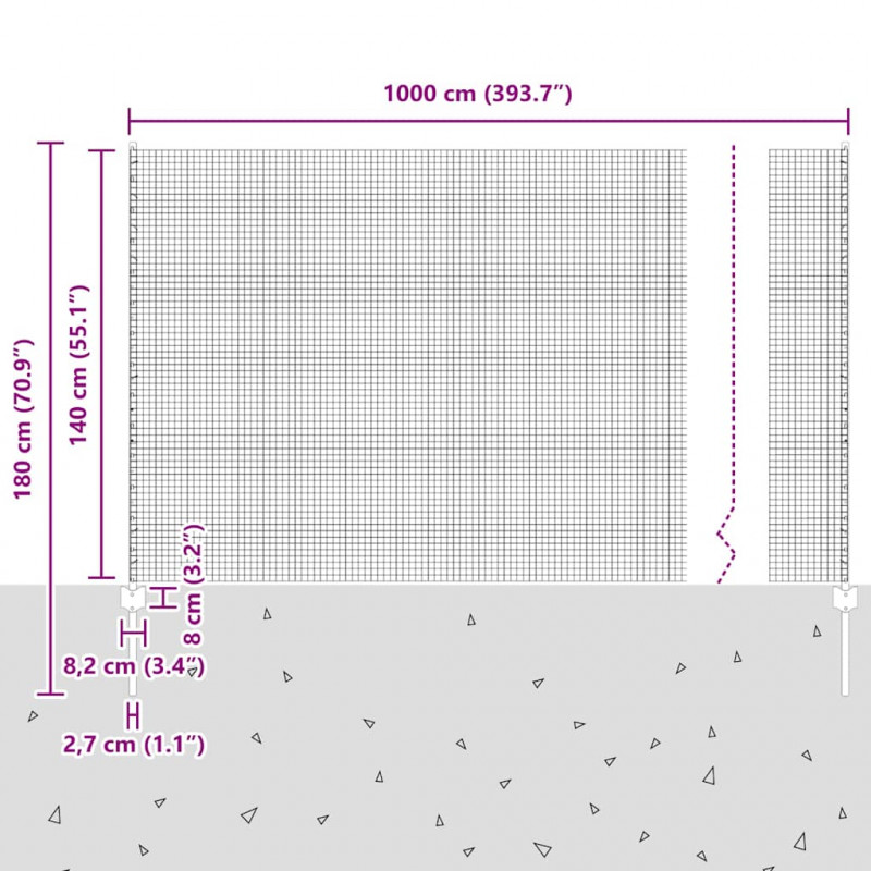 Ogrodzenie z słupkiem Szary 1,4 x 10 m Stal i PVC